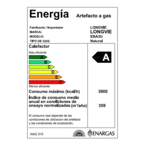 Calefactor a gas Longvie Calefactor Tiro Balanceado Eba3u 3000kcal Premium - Image 3